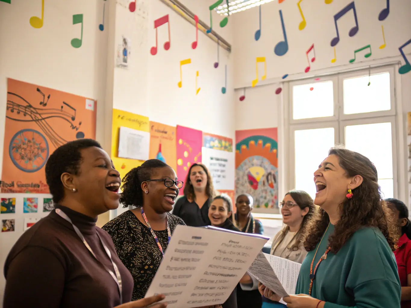 A diverse group of musicians collaborating and performing together in a vibrant, community-focused setting, highlighting BHM BLOCK 'HOUSE's role in fostering musical collaboration and community engagement.